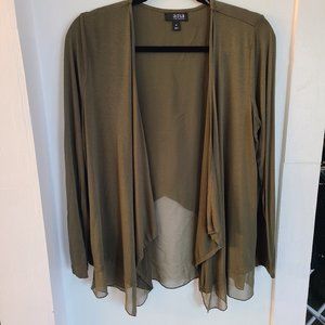 Olive Green Open Front Cardigan with Mesh Back